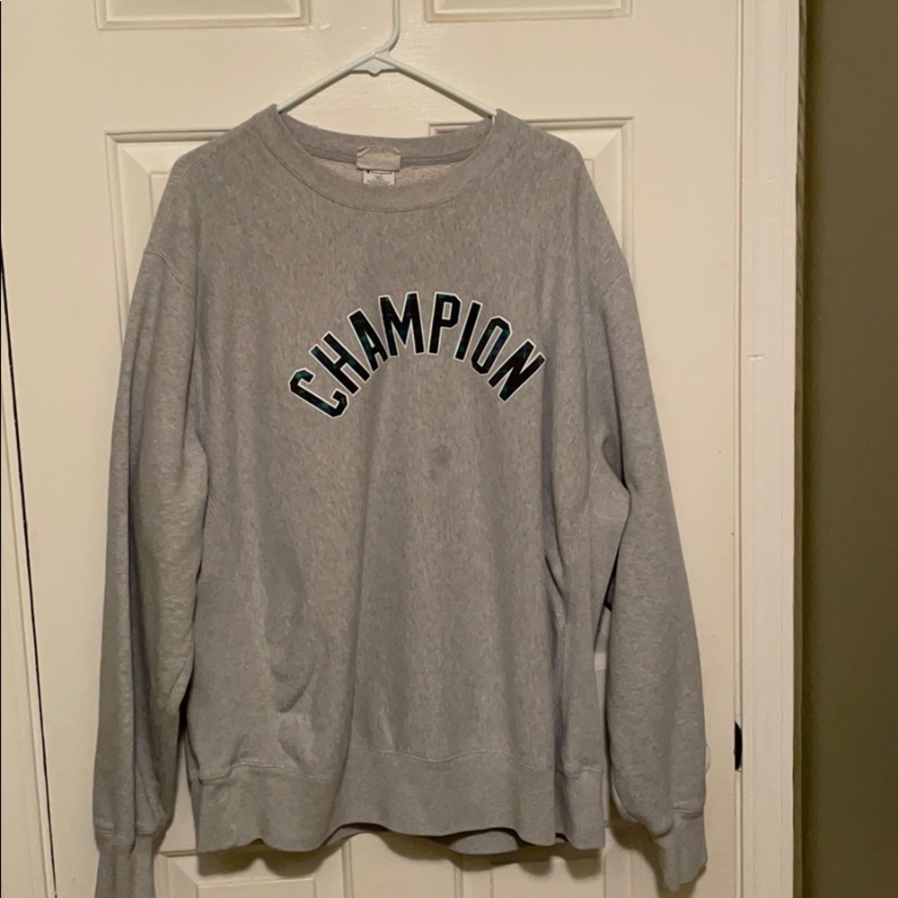 gray urban outfitters x champion plaid sweatshirt